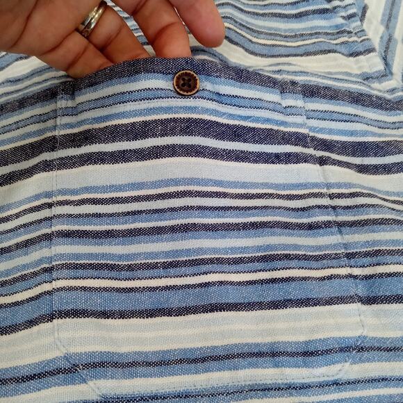 Gymboree Mens 2x XXL Linen Blend Short Sleeve Button Down Shirt Blue Stripe EUC - Picture 10 of 12